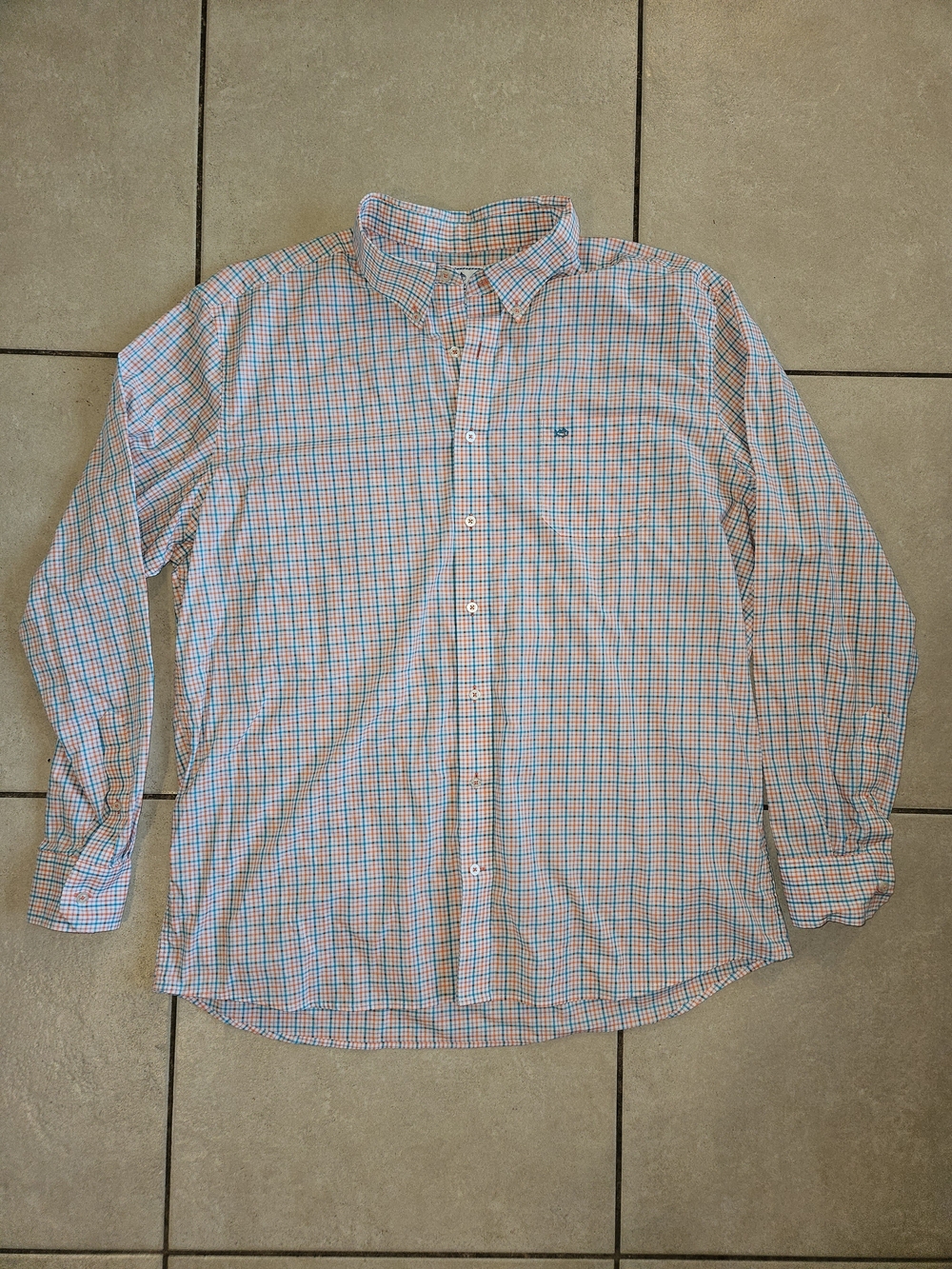 Southern Tide Plaid Button-Down Shirt in Blue and Orange